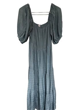 NSR Women's Puff-Sleeve Maxi Dress in Slate Blue